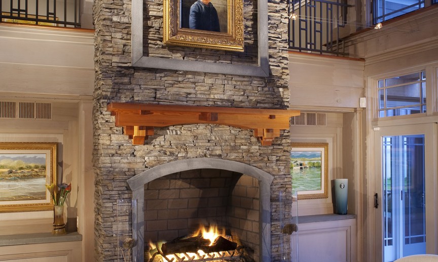 ES_Stacked Stone_Nantucket_Int_Carr Residence_fireplace with art